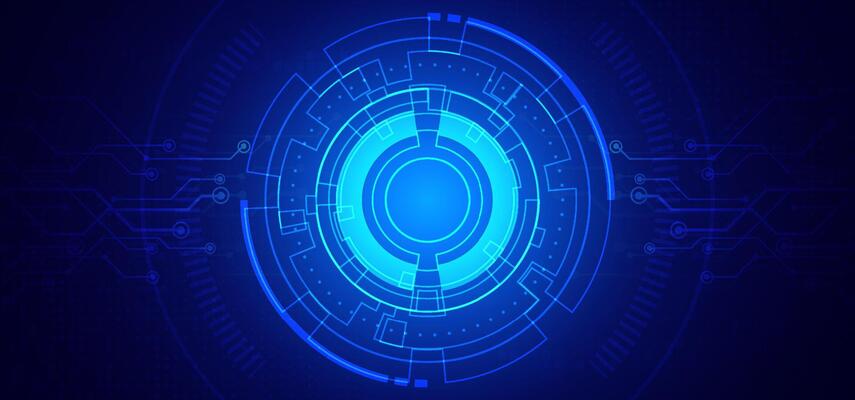 Abstract digital technology futuristic circuit board blue background, Cyber science tech layout, Innovation future Ai big data, Global internet network connection, Cloud hi-tech illustration