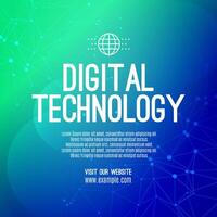 Digital technology social post banner sale template green blue background, abstract cyber information communication, innovation future tech data, internet network connection, Ai big data illustration vector