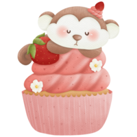 Animals sleep on cupcake watercolor clip art so cute png