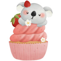 Animals sleep on cupcake watercolor clip art so cute png