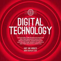 Digital technology social post banner sale template red background, abstract cyber information communication, innovation future tech data, internet network connection, Ai big data illustration vector
