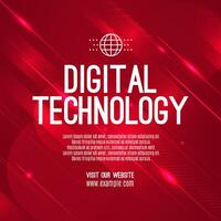 Digital technology social post banner sale template red background, abstract cyber information communication, innovation future tech data, internet network connection, Ai big data illustration vector