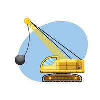 Isolated yellow crane with a wrecking ball on white background vector