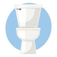 Isolated white porcelain toilet on blue circle background vector