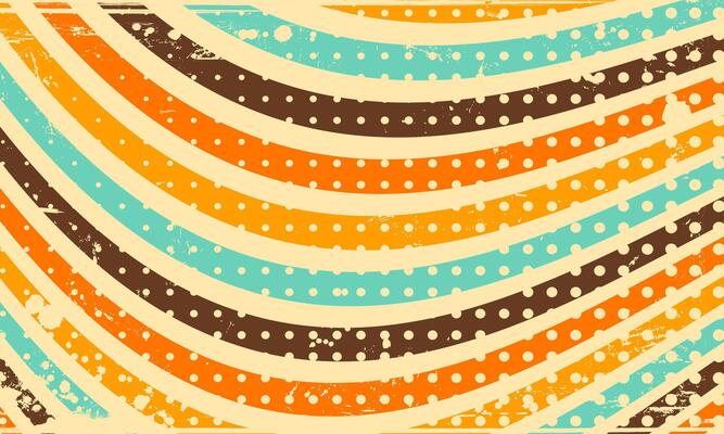 Abstract Vintage Retro 60s 70s Aesthetic Wavy Pattern Background with Rough Halftone Spilled Ink Print Texture