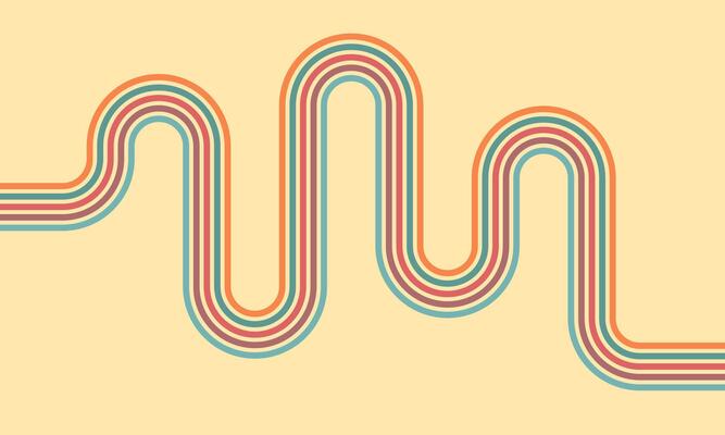 Retro 60s 70s Abstract Rainbow Wave Lines Pattern Wallpaper