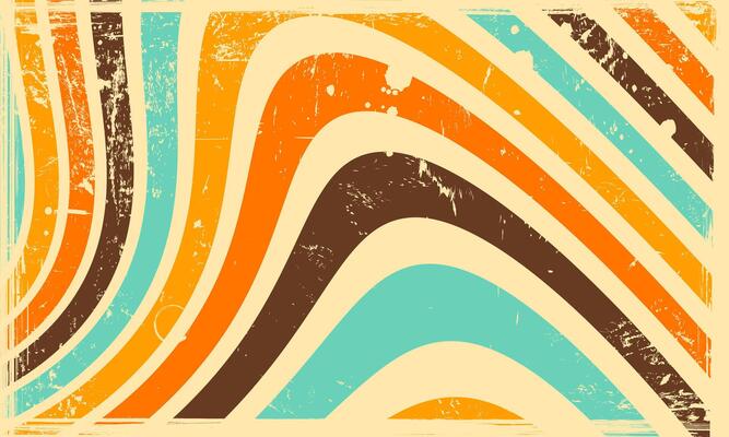 Abstract Vintage Retro 60s 70s Aesthetic Wavy Pattern Background with Rough Halftone Spilled Ink Print Texture