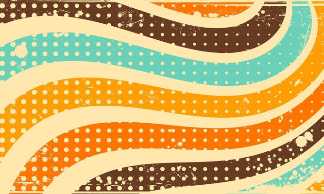 Abstract Vintage Retro 60s 70s Aesthetic Wavy Pattern Background with Rough Halftone Spilled Ink Print Texture