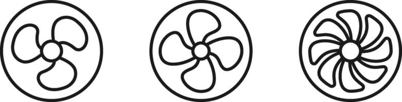 Fan propeller blades icon. Rotation of three, four and eight bladed turbines. vector