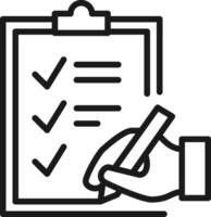 portapapeles documento icono con un cheque marca, tarea, y escritura símbolo. representando Procesando negocio tarea administración y calidad control. vector