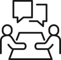 Dialogue meeting icon. People at table with bubble talk symbol. vector