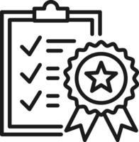 Clipboard document icon with a check mark, task, and award ribbon symbol. Representing successful business task management and quality control. vector