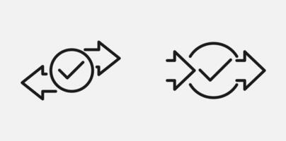arrows check mark icon for distribution and quality control illustration. Aproved or successful of process or operations symbol. vector
