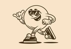 Line art Mascot character of ball head in running pose vector