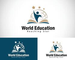 world education logo creative design concept reaching star book reading success vector