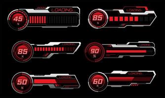 Set of HUD modern loading progress bars user interface elements design technology cyber red silver on black futuristic vector