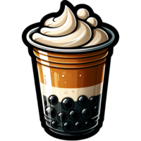 illustration of a delicious bubble tea with tapioca pearls and whipped cream, perfect for cafes and beverage menus png