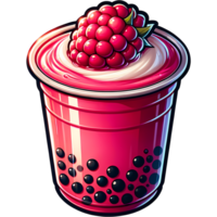 illustration of a vibrant raspberry bubble tea with boba pearls in a red cup. Refreshing and delicious beverage concept png