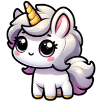 Cute cartoon unicorn character with big sparkling eyes, pink cheeks, and fluffy mane, perfect for kids' illustrations and magical themes png