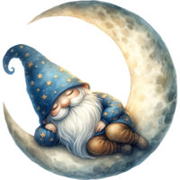 dessin animé image de gnome séance sur une croissant lune png