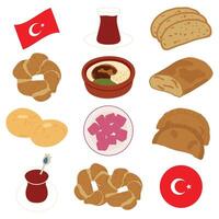 Set of Turkey food and bakery stickers collection. vector