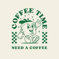 Groovy Cartoon Coffee Time Character Vintage Style vector