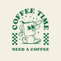 Groovy Cartoon Coffee Time Character Vintage Style vector