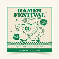 Groovy Cartoon Ramen Festival Character Vintage Style vector