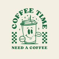 Groovy Cartoon Coffee Time Character Vintage Style vector