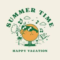 Groovy Cartoon Summer Vibes Character Vintage Style vector