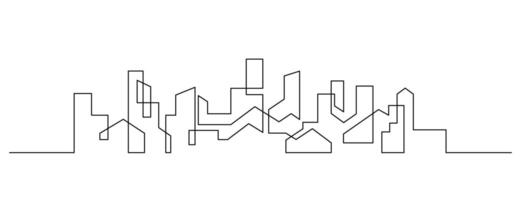 urban city building one line continuous panorama vector