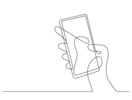 hand using smart phone close up thin line illustration vector