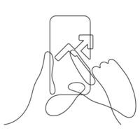 hand using phone investment app stock market graph chart one line continuous vector