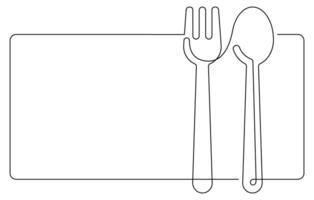 spoon fork place mat one line drawing continuous vector