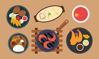 Asian kitchen. A lot of different seafood logo vector