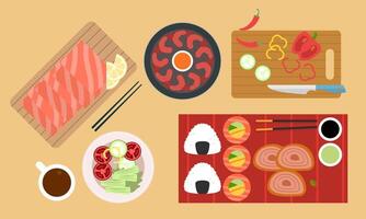 Asian kitchen. A lot of different seafood logo vector