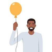 Man holding yellow balloon with one hand. vector