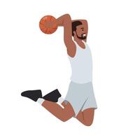 ilustración de un negro baloncesto jugador hombre saltar para remojar. vector