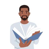 Young black businessman reading a book . vector