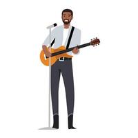 joven negro hombre jugando guitarra. vector