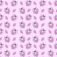 Seamless pattern of pink may bug, chafer and leaves on a pink background. illustration vector