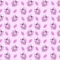 Seamless pattern of pink may bug, chafer and leaves on a pink background. illustration vector