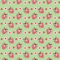 Seamless pattern of may bug, chafer and flowers on a green background. illustration vector