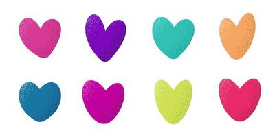 conjunto de de colores corazones con grano textura. ilustración vector