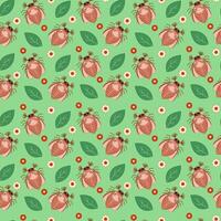 Seamless pattern of may bug, chafer, flowers and leaves on a green background. illustration vector