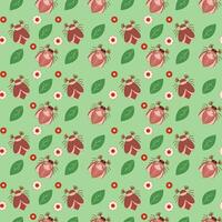 Seamless pattern of may bug, chafer, flowers and leaves on a green background. illustration vector