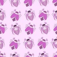 Seamless pattern of pink may bug, chafer on a pink background. illustration vector