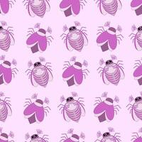 Seamless pattern of pink may bug, chafer on a pink background. illustration vector