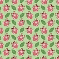 Seamless pattern of may bug, chafer and leaves on a green background. illustration vector
