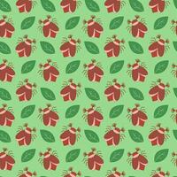 Seamless pattern of may bug, chafer and leaves on a green background. illustration vector